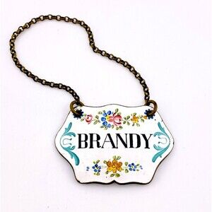 Antique Enamel Brandy Liquor Tag for Decanter Bottle Beautiful Colors Champleve